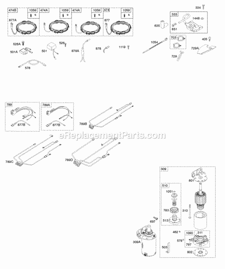 Alternator Wire Harness Starter Ignition Diagram and Parts List for 445677-5262-B1  Briggs and Stratton Engine